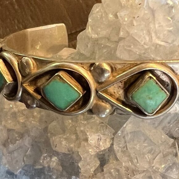 Navajo Native American Signed Turquoise and Sterling Bracelet Adrian Cachini - Picture 2 of 4